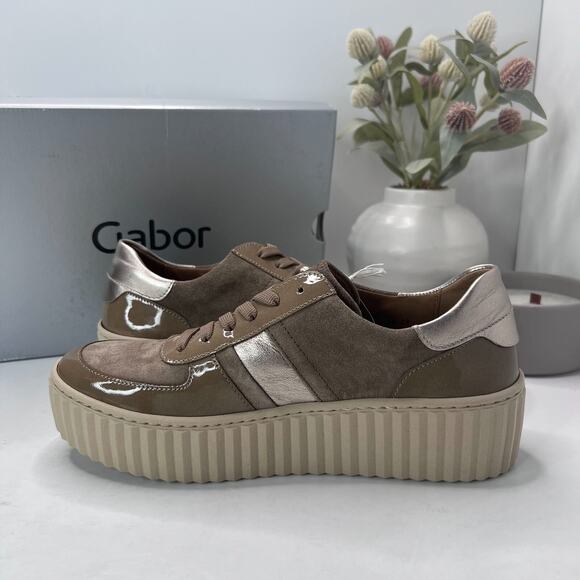 Gabor 53.203.14 Patent Leather/Suede Sneakers Lace-Up Metallic/Tan Women 9 NWB - Picture 6 of 13